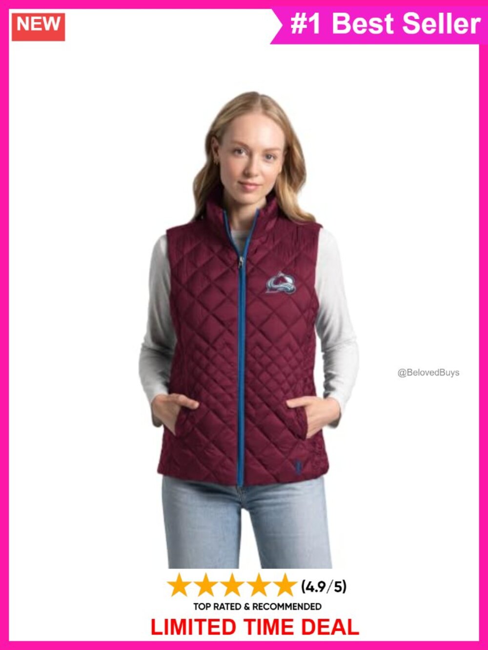 NHL Quilted Vest Sleeveless Nylon Zip Front Layering Cold Weather